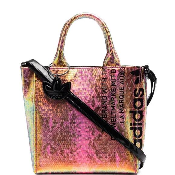 NEW adidas Conscious Logo Snake Print Mini Tote Bag Vivid Pink Holographic - Picture 1 of 14